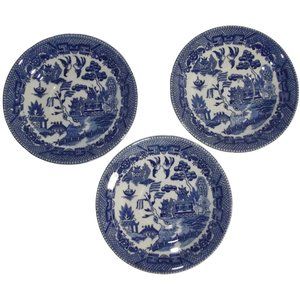 Lot of 3 Vintage Blue Willow 5-3/4" Fishermen Teacup Saucers Transferware Japan